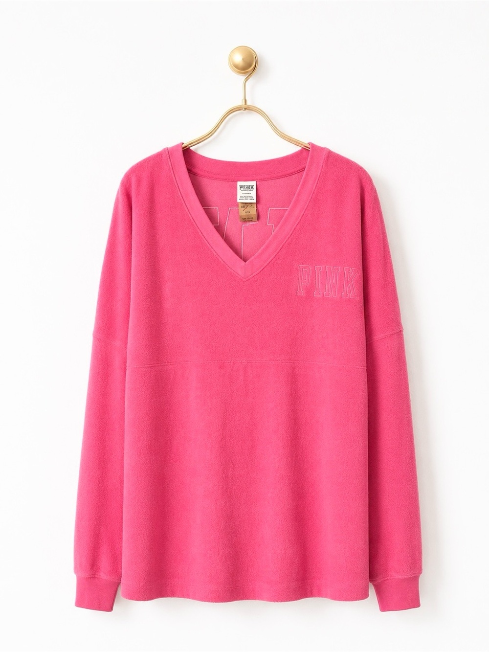 PINK VICTORIA’S SECRET PULLOVER VELOUR SWEATSHIRT V NECK TOP SZ M NWT - Picture 2 of 5